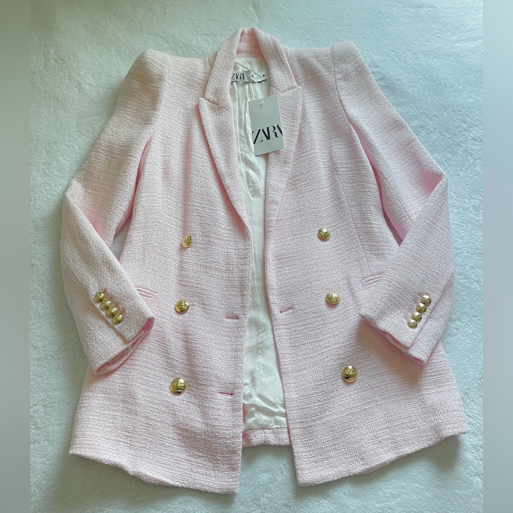 Zara Tweed Gold Button Blazer